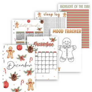 December 2026 Christmas Themed Monthly Planner Set with Calendar Mood & Habit Trackers Sleep Log & Highlight of the Day Pages