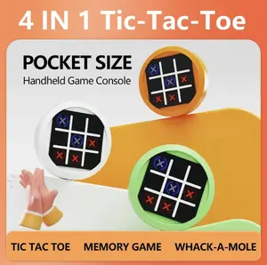 Portable Electronic Tic Tac Toe Game Console 4 in 1 Pocket Size Handheld Battery Powered Educational Toy for Home Entertainment & Party