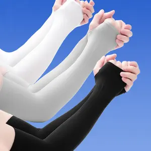 3 Pair Summer Long Ice Silk Arm Sleeves Sun UV Protection Hand Protector Cover Sunscreen Outdoor Elastic Half Finger Gloves Set Plus Size Gym Plain Design