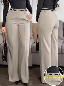 Women's Elegant Solid Color Wide Leg Pants, Office Casual Suit Pants, Slim Fit, Easy Care, Classic Waist Design