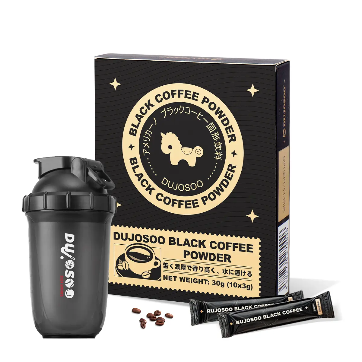 DUJOSOO Sugar-Free Black Coffee 30g (3g x10 Sticks) Made from Premium Arabica Beans, Instant Powder for DIY Iced Coffee Drink Healthy Beverage