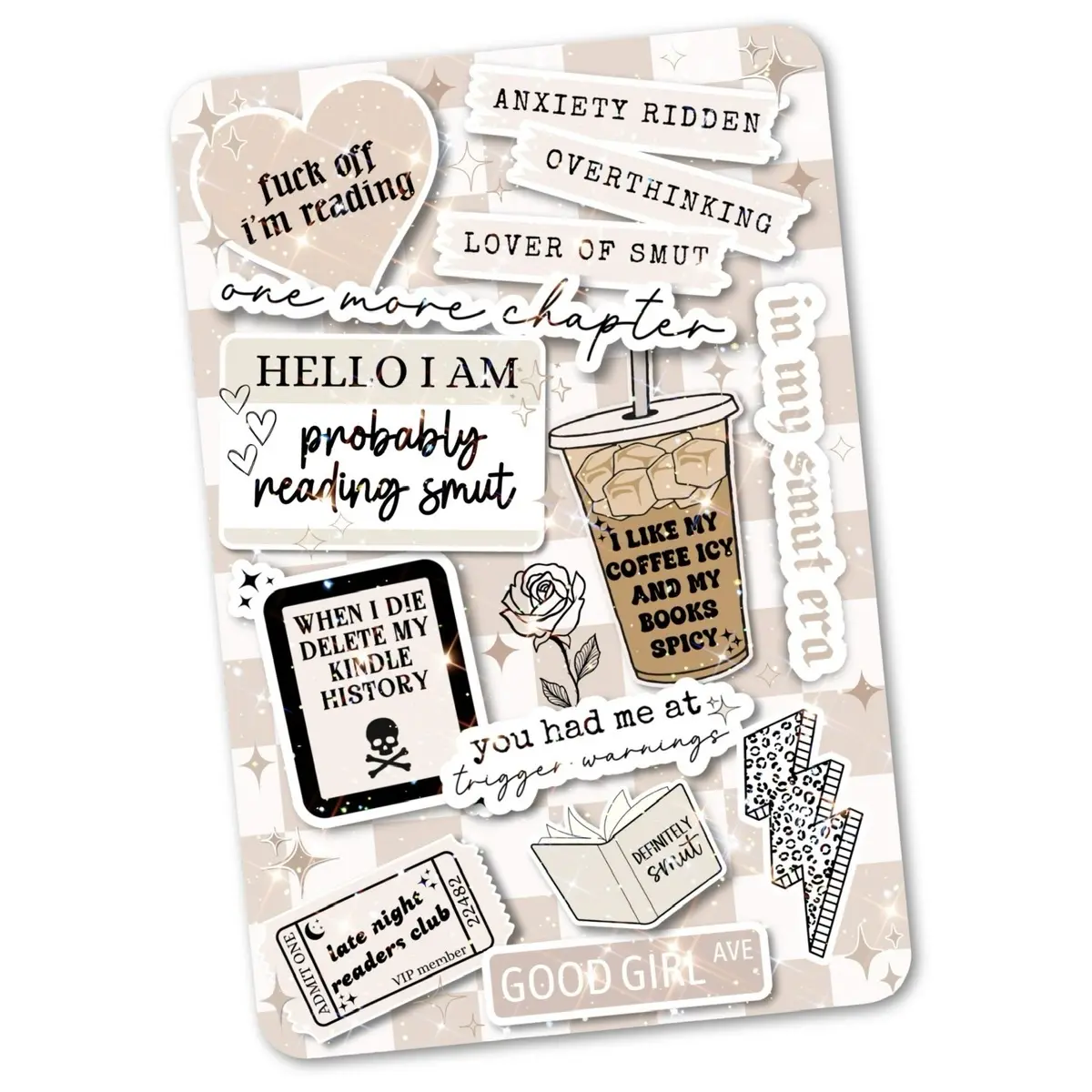 Clear Case Cardstock Insert for Kindle | Book Lover Gift | Bookish Stickers for Kindle | Booktok Kindle Sticker Insert  | Aesthetic Kindle Decor Accessories Device Smartphone | Now Available for phones | Beige Checkered