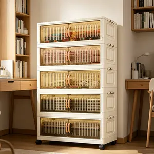 18.7”/29.33“ Foldable Storage Box with Lid, 5 layers Holders with Wheels for Kitchen Bedroom Bathroom Warehouse Kitchen Home Storage Stackable Organizer Remote-Controlled LED Sports Card Display
