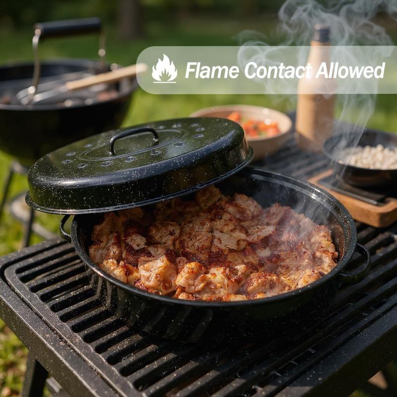 A Single Piece, a Covered Baking Pan, an Enamel Dish with a Granite Bowl, a Turkey Pot, Serving Bowls, Serving Utensils, Perfect for Roasting Turkey, Bread, Beef, And Vegetables, Oven Baking Tray, Oval Shape