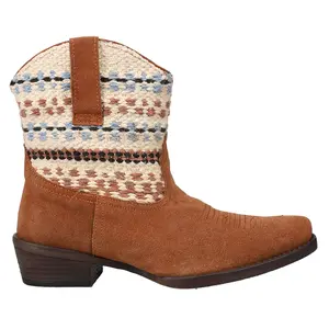ROPER Womens Dusty Snip Toe Embroidered  Casual Boots Ankle Low Heel 1-2" - Brown