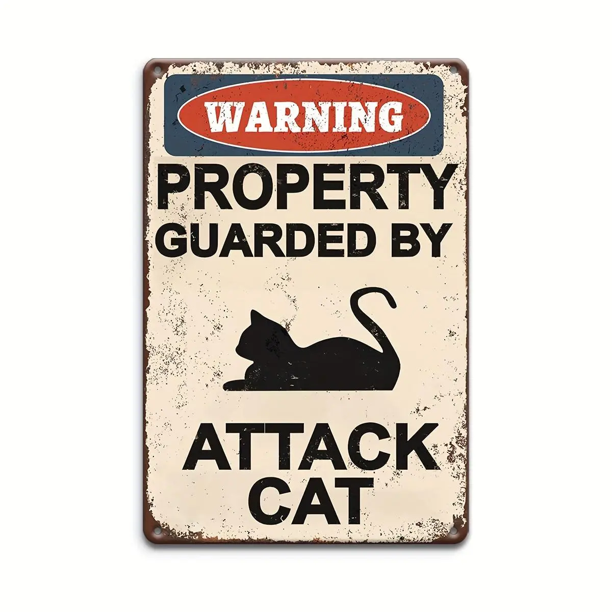 Cat Warning Sign 8×12 Inch, “Property Guarded by Attack Cat” Aluminum Metal Sign for Front Door, Porch, Fence, Yard, Garage & Cat Lover Home