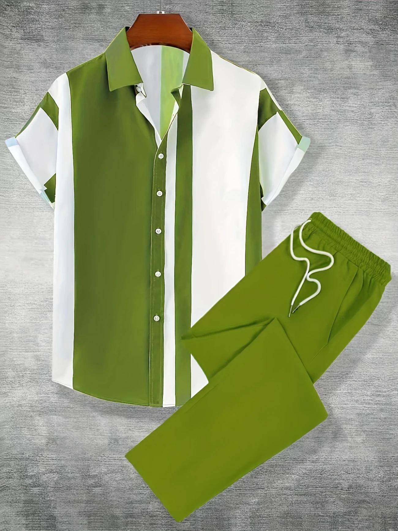 Fashionable and comfortable men's beach vacation printed short sleeved pants set; festival gift