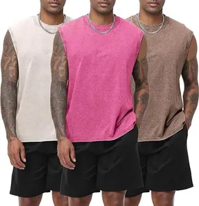 3 Pack Men's Cotton Sleeveless Muscle Tank Tops Vintage Acid Wash Cutoff Loose Workout Tee Shirts Running Men Women Cotton Workout Tank Tops Sleeveless Acid Wash Tshirts Cut Off Muscle Shirts