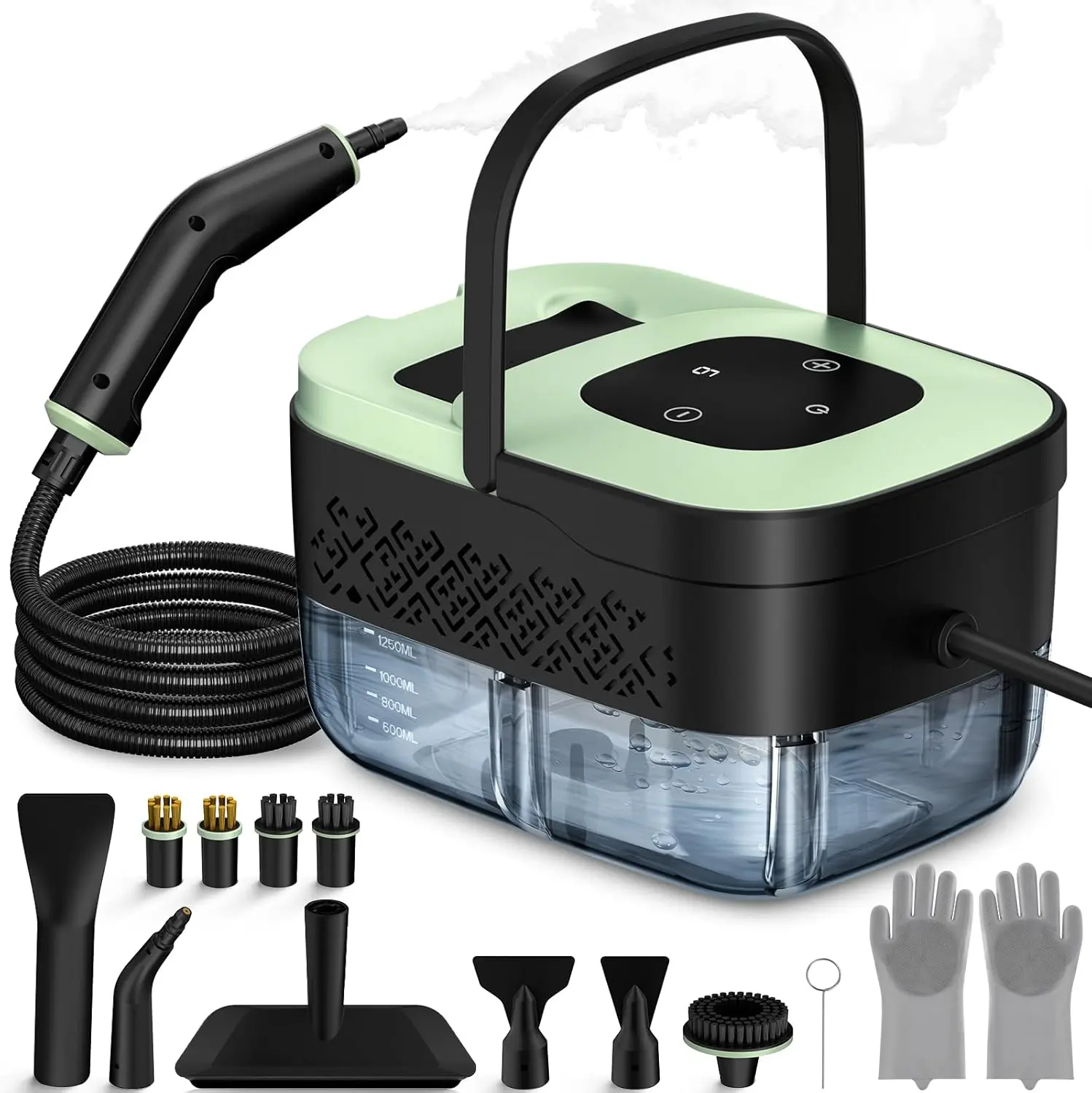 Handheld Electric Steam Cleaner, Portable Home Cleaning Steamer with 16 Accessories, 6-Level Adjustable Settings, 15s Heat-Up for Tile, Grout, Car Detailing