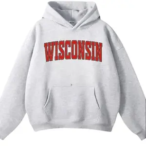 Wisconsin Hoodie, Vintage College Style Sweatshirt with Bold Red Varsity Letter Print, Retro Athletic Pullover for Men and Women, Cozy Cotton Gift Top graphic cotton hoodie