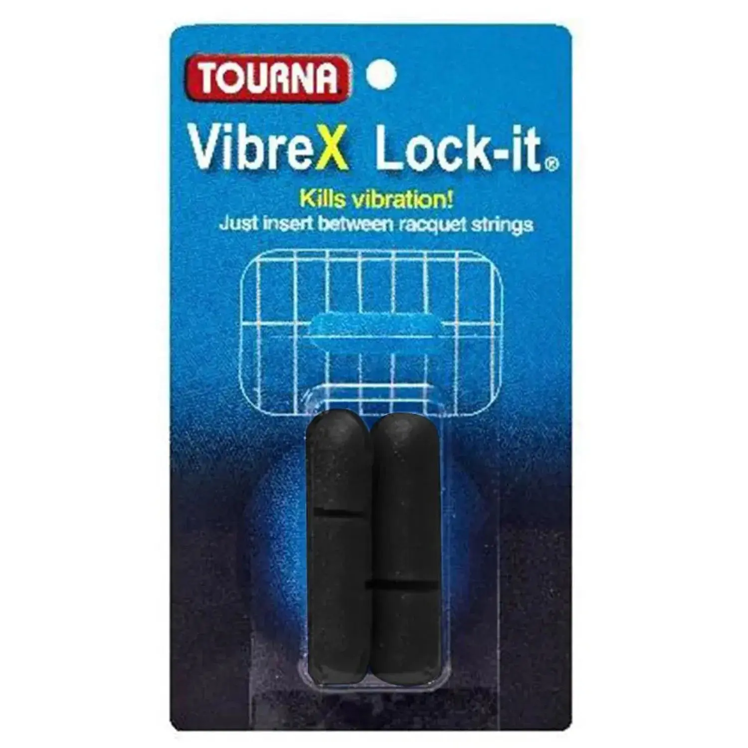 Black Strung Tennis Secure Dampeners, 2-Pack, Center-Fit, Main String Hold, Secure Locking Design for Tennis Equipment, Secure Dampener