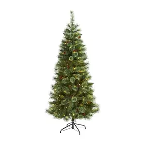 Nearly Natural 6-ft Mountain Pine Christmas Tree w/ LED Light