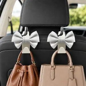 2 Pack Car Purse Hooks, Cute Bow Car Seat Headrest Hook Hanger for Purses and Bags.(white)