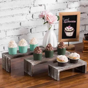 Torched Wood Nesting Decorative Tabletop Display Riser Stands, Set of 3 Cupcake Stands