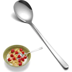 Soup Spoons, 8 count Korean Spoon, 8.5 Inch Stainless Steel Tablespoon with Long Handles for  Kitchen Restaurant, Flatware Set for Stirring Hot Cocoa and Cereal, Durable & Dishwasher Safe