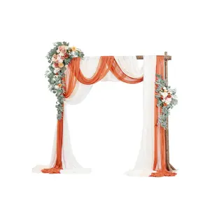 5-Piece Artificial Wedding Arch Flowers Kit - 2 Floral Arrangements, 3 Sheer Drapes, Orange Set for Ceremony, Reception Backdrop Decorations