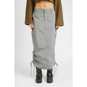 Women's Ruched Midi Cargo Skirt Fitted Fabric Casual Womenswear Bottom