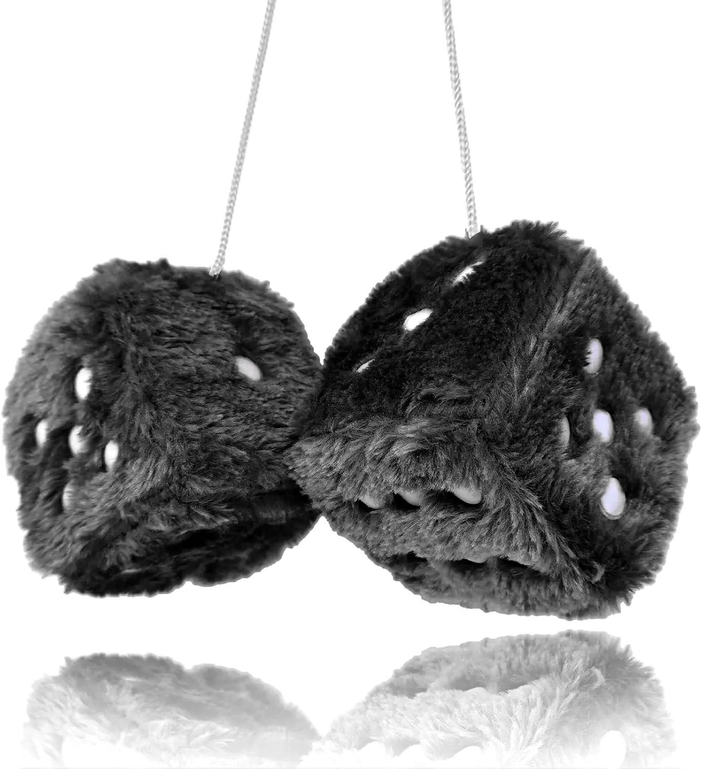 DIBMS A pair of black-and-white polka-dot plush dice (rearview mirror hanging ornament)—a soft, plush car accessory featuring a black-and-white color scheme.