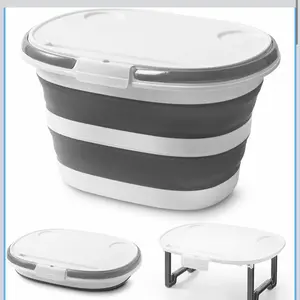 Lesipee Upgraded 16L Collapsible Mop Bucket with Multi-Functional Lid 4-in-1 Foldable Silicone Tub for Table Surface Floor Stand Space Saving 4.2 Gallon Storage Solution for Home & Outdoor