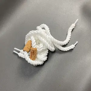 Cotton Braid Chunky White Twisted Rope Shoelaces, 1.3M Long 1CM Wide Replacement Laces, Shoe Strings for Sneakers, Men’s & Women’s DIY Supply for Custom Kick Projects, Skate Shoe Upgrade, Laces For Sneakers