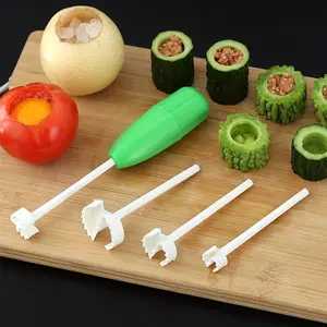 1set, Fruit Corer, Vegetable Corer, Multifunctional Fruit Core Digger, Creative Vegetable Hole Digger, Vegetable Core Removing, Fruit Core Remover With 4 Replaceable Spiral Cutter Heads, Kitchen Stuff, Kitchen Gadgets