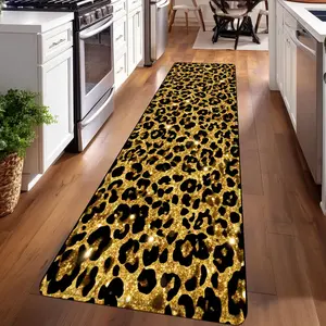 1PC， Yellow and Black Leopard Print Pattern strip rugs, home décor, bathroom mats, entryway mats, bathroom non-slip mats, indoor entrance rugs, bedroom bedside mats, kitchen mats, hallway rugs, flannel sponge rugs, hallway runner rugs