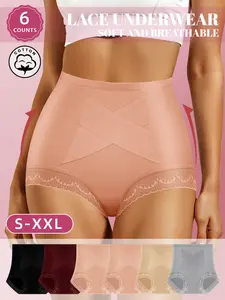 Women's Cotton Lace High Waist Underwear Set, Soft Breathable Comfort Design, Ideal for Everyday Wear, Sizes S-Xxl Available