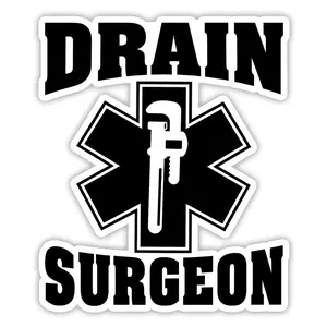 Funny Plumber Drain Surgeon Waterproof Vinyl Sticker - Office Stationery Label, Toolbox/Hard Hat Decal Gift QDD
