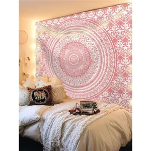 Pink Mandala Tapestry, Boho Red Circular Wall Hanging, Large Mandala Wall Decor for Bedroom Dorm Living Room,Boho Black Mandala Tapestry Wall Hanging Large Gothic Hippie Bedroom Decor Aesthetic Dark Circle Tapestry