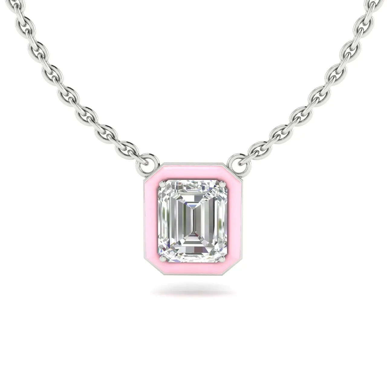 1.5 Carats Pink Ceramic Certified Radiant Cut Lab Diamond Necklace
