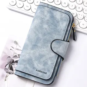 Fashionable large-capacity wallet for women, long style, PU leather, dark button, retro leather clutch bag