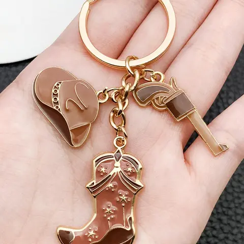 Fashion Western Cowboy Boots & Hat & Pistol Design Keychain, Stylish Keychain, Fashionable Alloy Keychain, Alloy Key Ring for Car Keys, Backpacks, Wallets, Fashion Accessories for Women & Men
