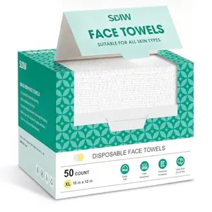Face Towels 10"×12" Ultra Soft Makeup Remover, XL Disposable Facial Towels , Extra Thick Clean Face Towelettes, Dry Wipes for Sensitive Skin, Cleansing, Travel, 50 Count