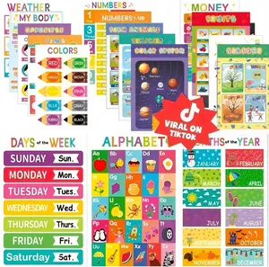 16 Boho Laminated Educational Posters For Toddlers, Preschool Posters for Classroom, Kindergarten Wall Decor, Perfect for Ages 1-5, Ideal for Elementary and Boho-Themed Rooms.