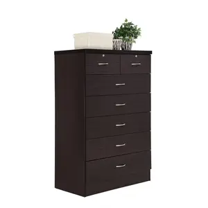 Hodedah  7-Drawer Chest with Locks On 2-Top Drawers - Chocolate