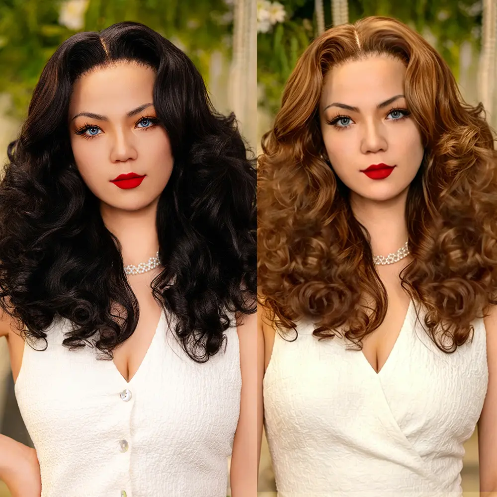 [Luxury Queen Series] FF WIG Bouncy curls Raw Human Hair Glueless Wig 20 Inches 9*6 Pre-Cut Lace 300% Density Yaki Texure Natural Black & Highlight Wear Go Wig with Special Drawstring