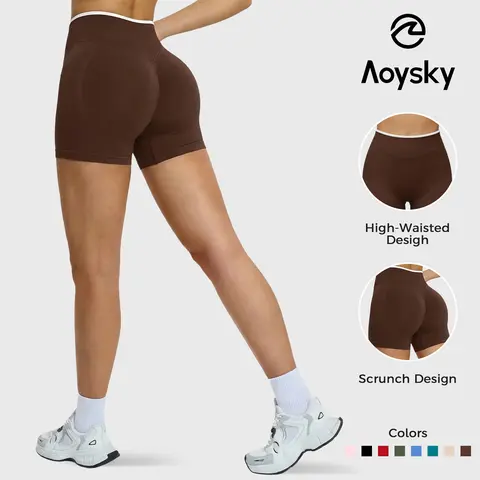 Aoysky Women's Active Figure-Flattering Tight 4.1" High-Waisted Scrunch Butt Biker Shorts - for Yoga, Gym - Chic, Slim Fitted Workout Bottoms