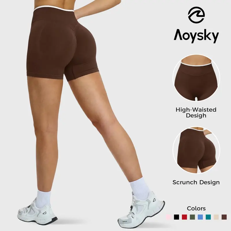 Aoysky Women's Active Figure-Flattering Tight 4.1" High-Waisted Scrunch Butt Biker Shorts - for Yoga, Gym - Chic, Slim Fitted Workout Bottoms
