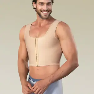 Men's Chest Compression Shirt - 3-Row Hook-and-Eye Chest Binder, Back Support Posture Corrector Slimming Body Shaper Top