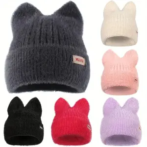 Women's Winter Cat Beanie Hat with Ear - Cute Trendy Slouchy Warm Knit Crochet Hat, Perfect for Chilly Days & Outdoor Activities, Ideal Gifts