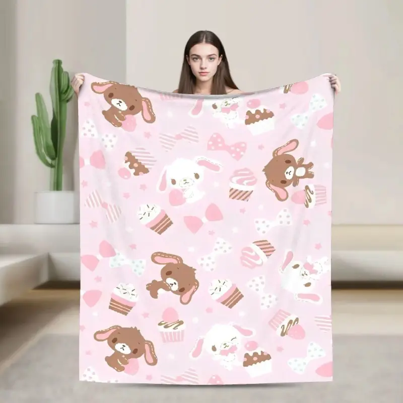 Cartoon Blanket Ultra Soft Flannel Fleece Cozy Warm Bedroom Couch Sofa Bedspread Winter Throw Decor Birthday Gift Christmas Gift for Kids Girls Teens Fans Kawaii Rabbit Style