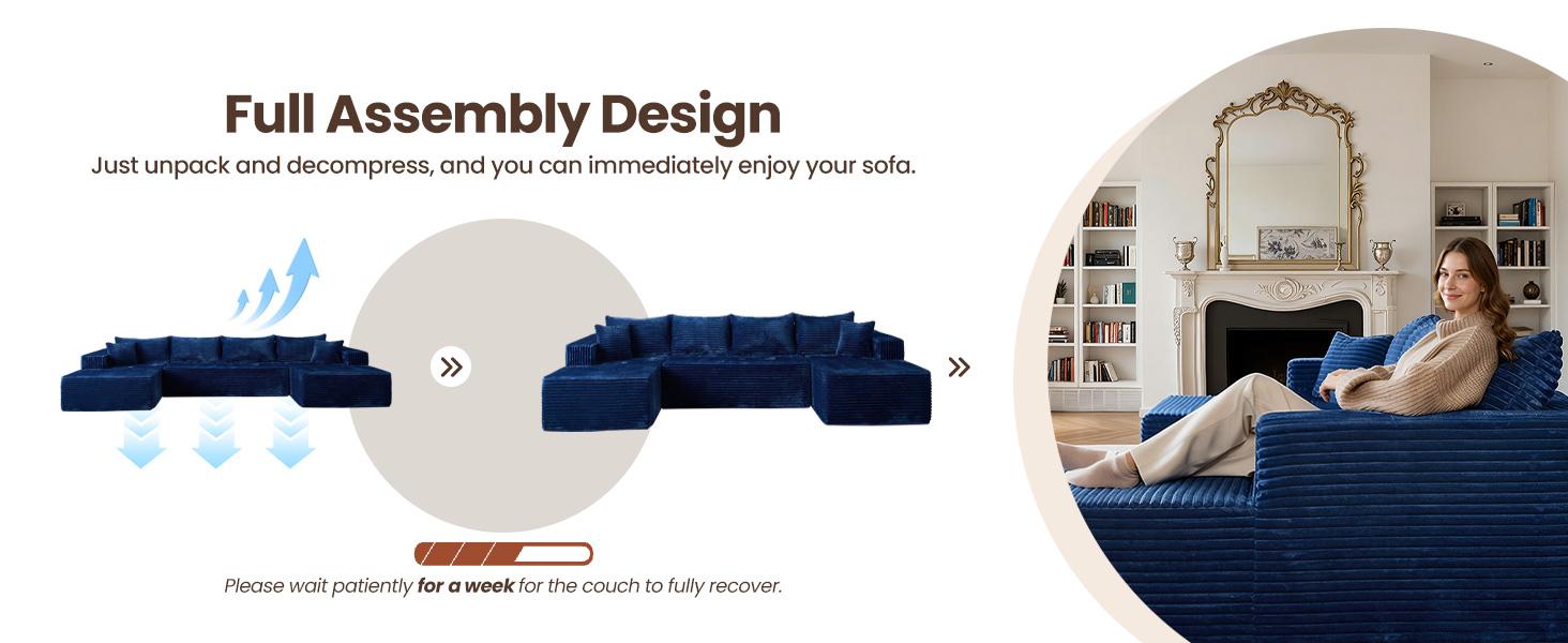 L/U-Shape Boneless Sectional Cloud Couch with Chaise Modular Deep Seating Sofa, Premium High-Density Foam & Plush Corduroy No Assembly Required, Modern Living Room Furniture