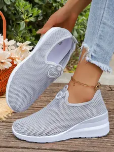 Women's Flyknit Sport Shoes, Knitted Breathable Multi-Color Slip-On Casual Fashion Sneakers, Casual Athletic Sneakers, Anti-Slip Walking Shoes, Lightweight Tennis Shoes