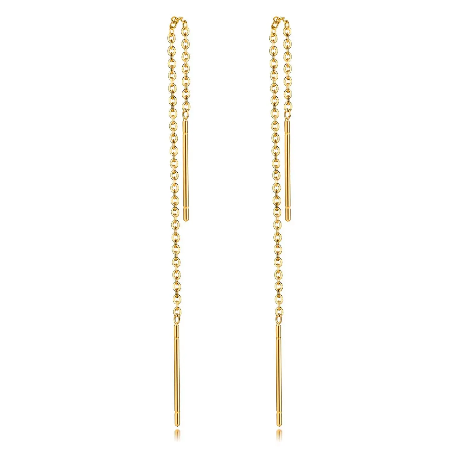 Long Threader Earrings for Women, Thin Linear Earring,Stainless Steel Chain Drop Ear Line , Fashion Korean Jewelry