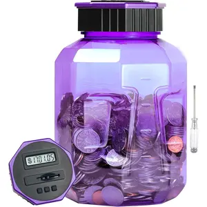 X-Large Piggy Bank for Adults Kids, Coin Counting Bank with LCD Counter, 2.4L Capacity, Great Coin Counter Bank Money Counting Jar with Total Amount Displayed (Purple)