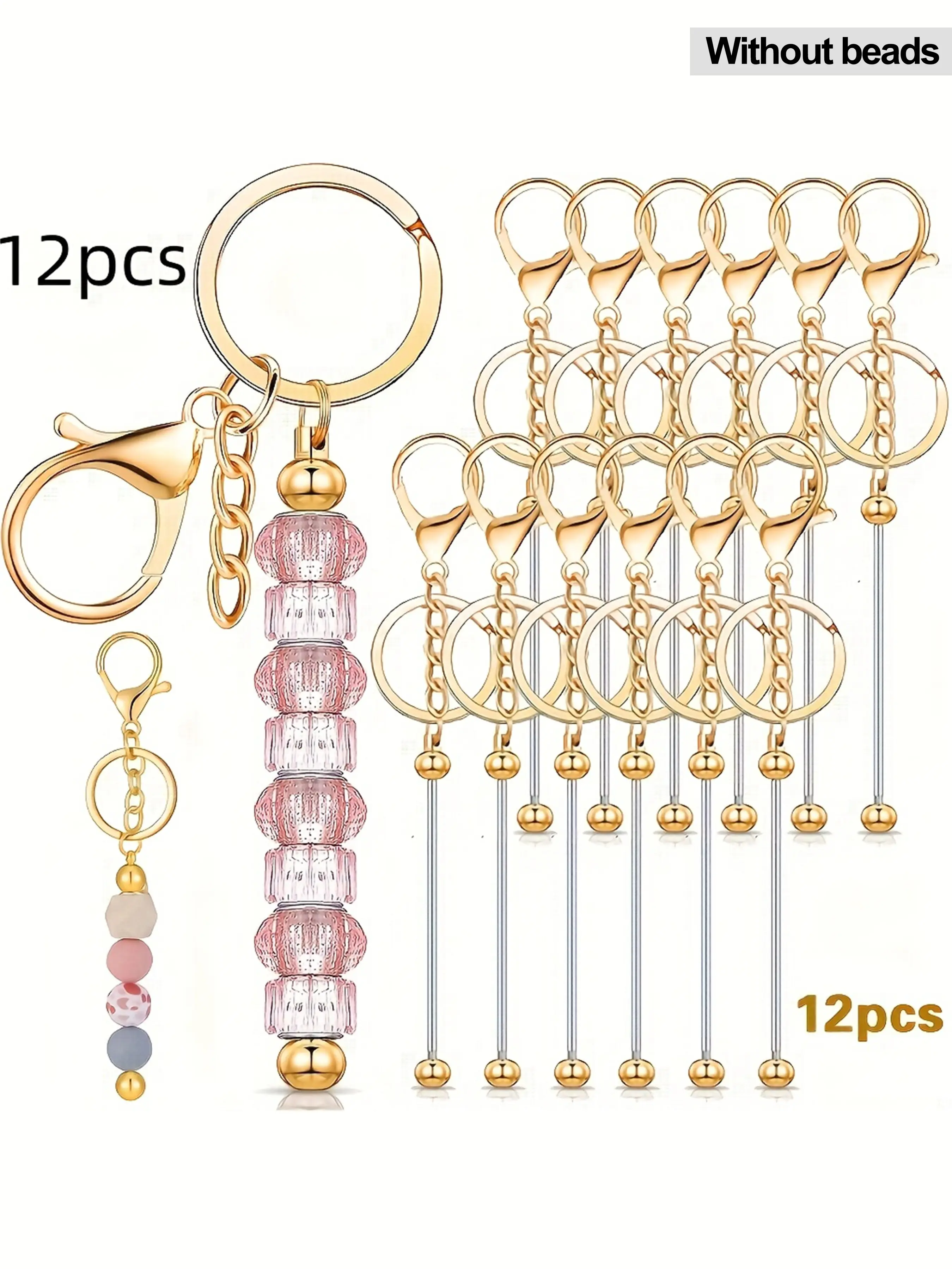 12pcs blank bead keychain set for women, including keychains, keychains, DIY handmade keychains, connecting rods, bead keychains, decorative accessories, bags, pendants, and holiday gifts