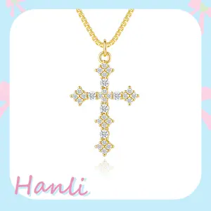 HANLI Gold Cross Necklaces for Women 14K Gold Plated/Silver Cubic Zirconia Cross Faith Pendant Charm Necklace Non Tarnish Hypoallergenic Dainty Trendy Simple Cute Choker Necklaces Jewelry