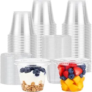 9 oz Clear Cups with Lids 50 Pack, Clear Disposable Cups with Flat Lids No Hole for Fruit, Snack, Pudding, Cold Drinks or Milkshakes