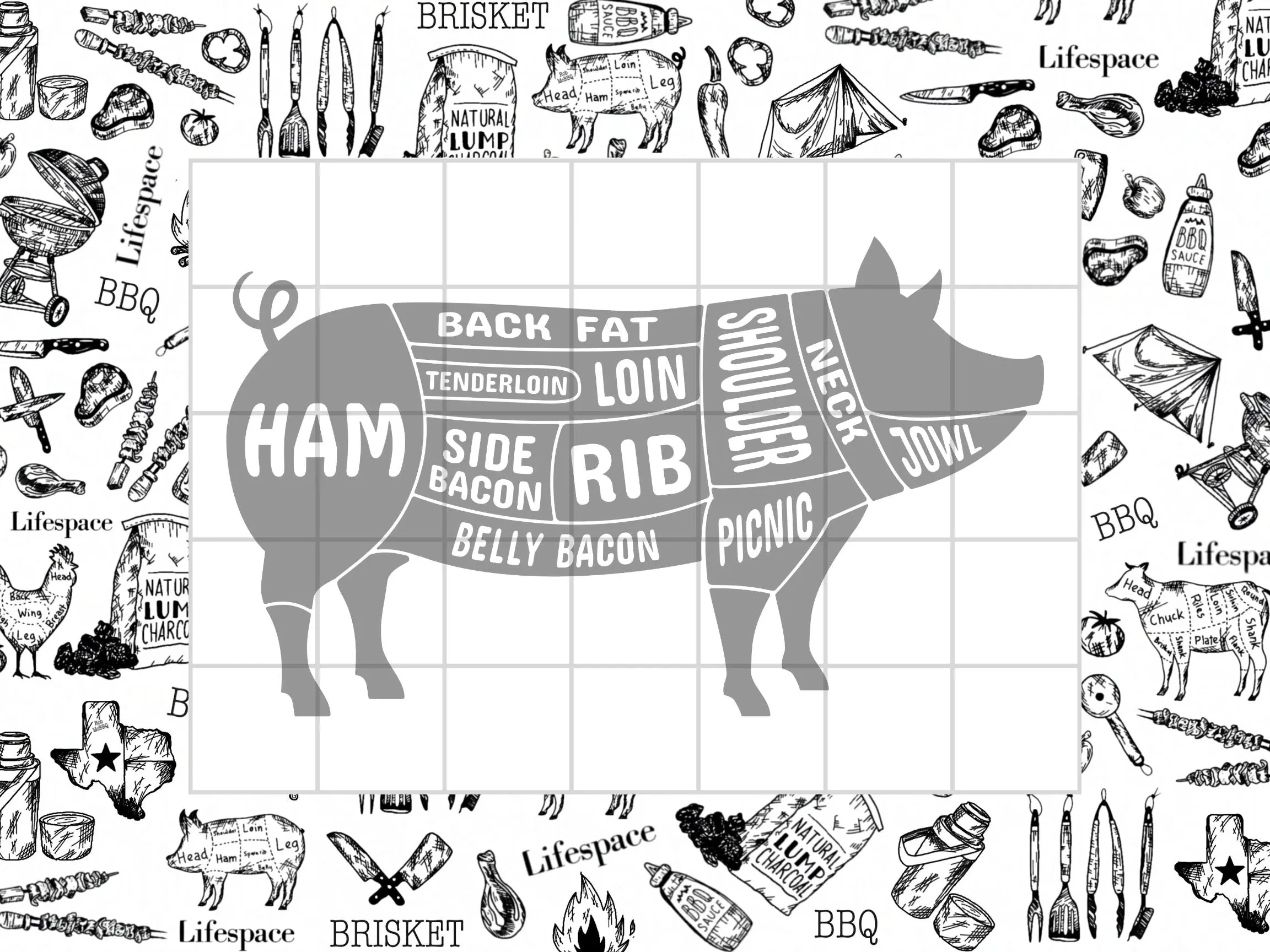 Lifespace Disposable Pig-Printed Kitchen Chopping Boards - 18in x 12in, 50 Sheets, Sturdy, Lightweight, Portable, Grid-Designed, Pork Cut Chart, Ideal for Meat Prep, Kitchenware, Chopping Block, Durable Cutting Boards for Kitchen