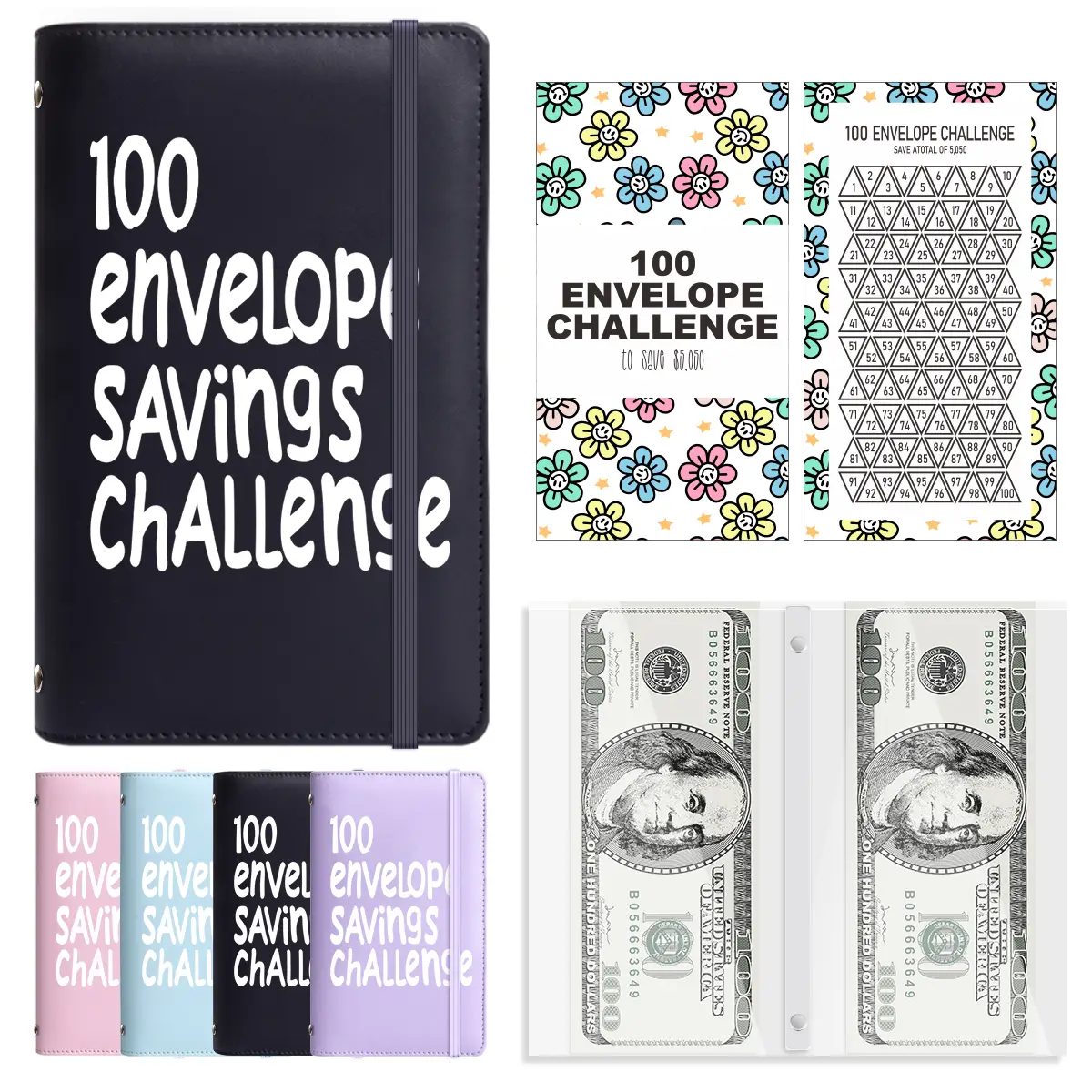 100 Days Money Saving Challenge Coin Envelope Budget Storage Book - Binding Covers With Daily Savings Tracker, Habit-Forming System, And Cash Savings